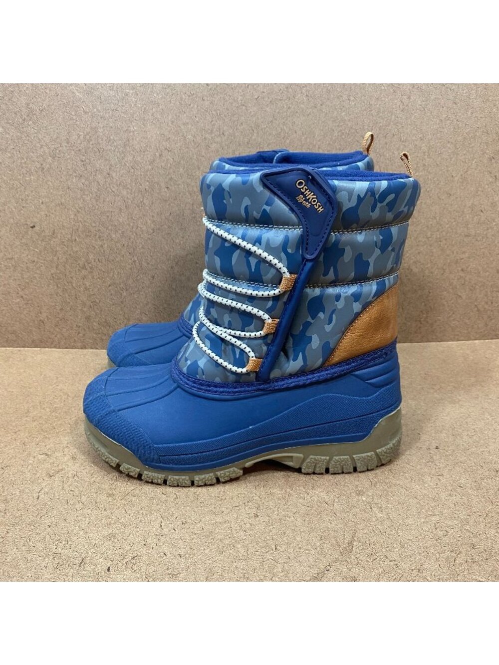 OshKosh Bgosh Boys Wilder Blue Camo Winter Boots Size 13M Blue & Tan Waterproof